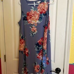 EST 1946 sleeveless lined blue floral shift dress. Knee length szL